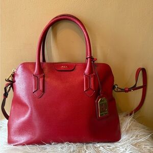 Lauren Ralph Lauren Red Satchel with Structured Shape and Gold Accents